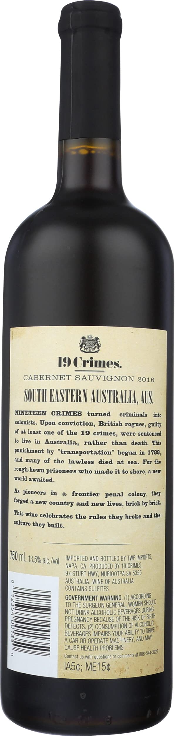 19 Crimes Cabernet Sauvignon, Red Wine, 750 mL Bottle at Amazon's